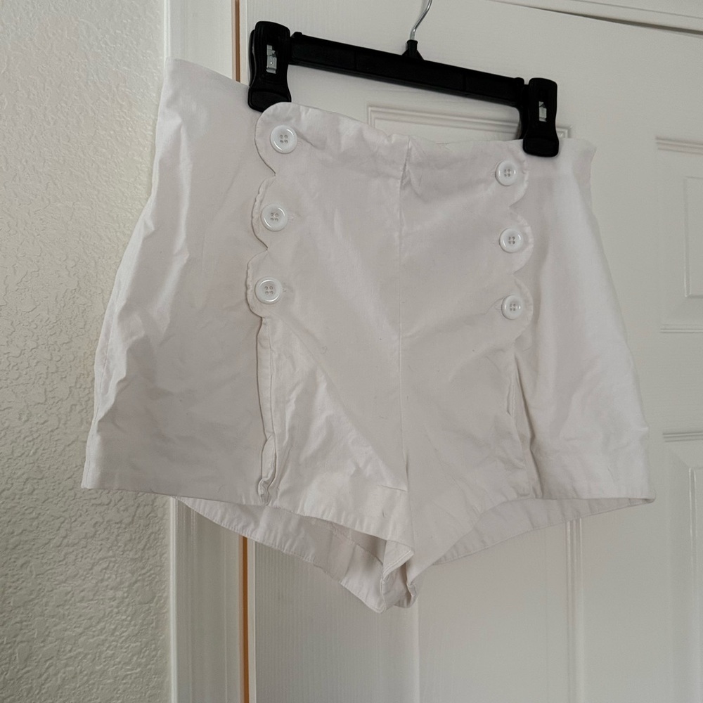 Maeve High Waist White Button Shorts